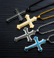 Men's Holy Jesus Steel Cross Necklace